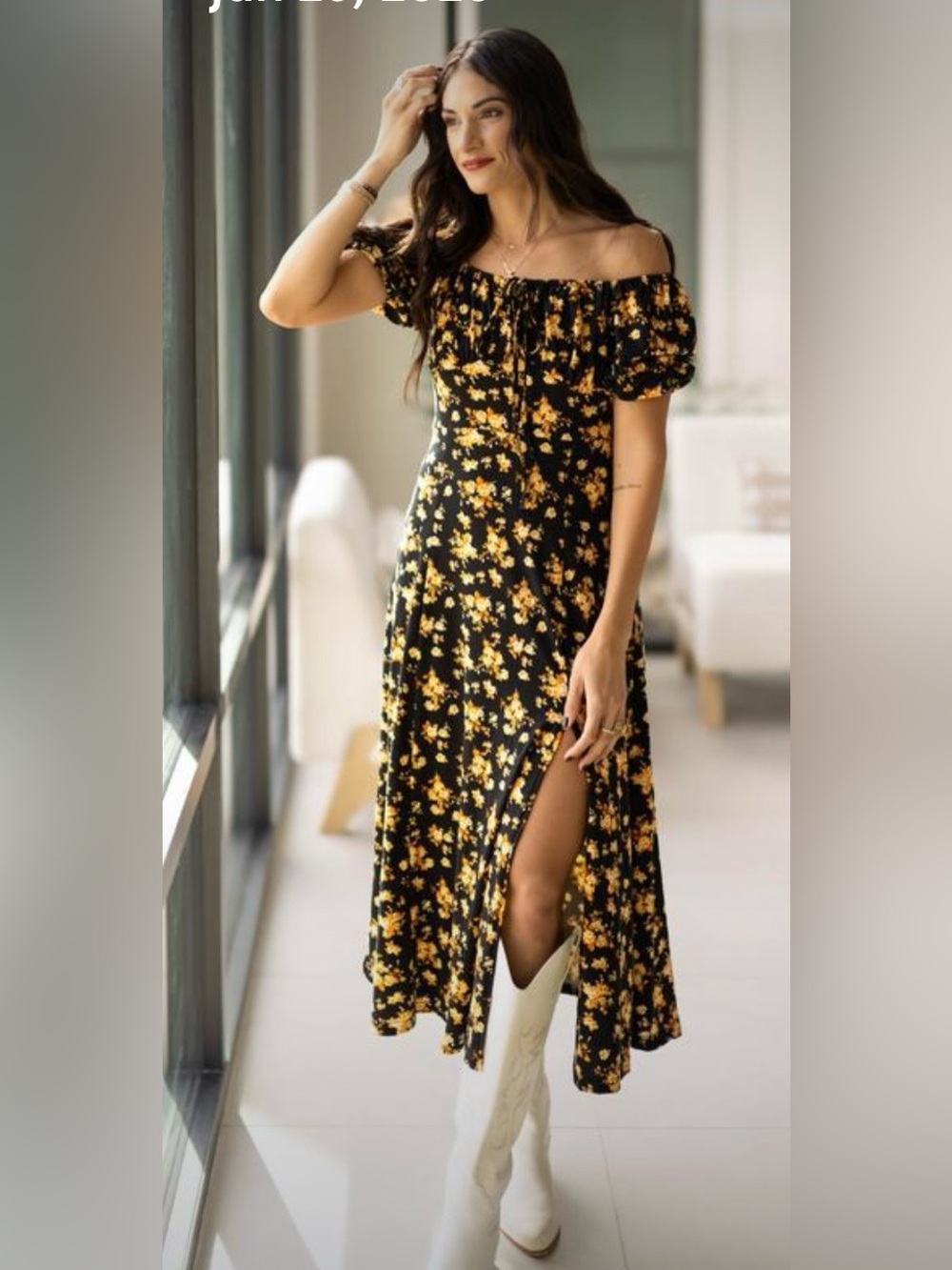 Floral Black and Yellow Women's Dress
